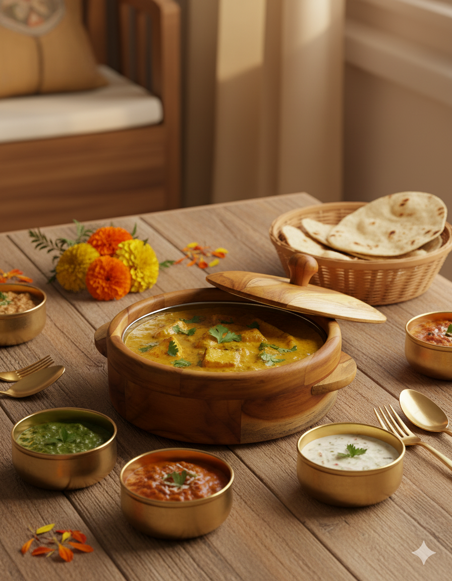 Wooden Hot Food Box with Lid Wood product view 2 - Viviana London artisan collection